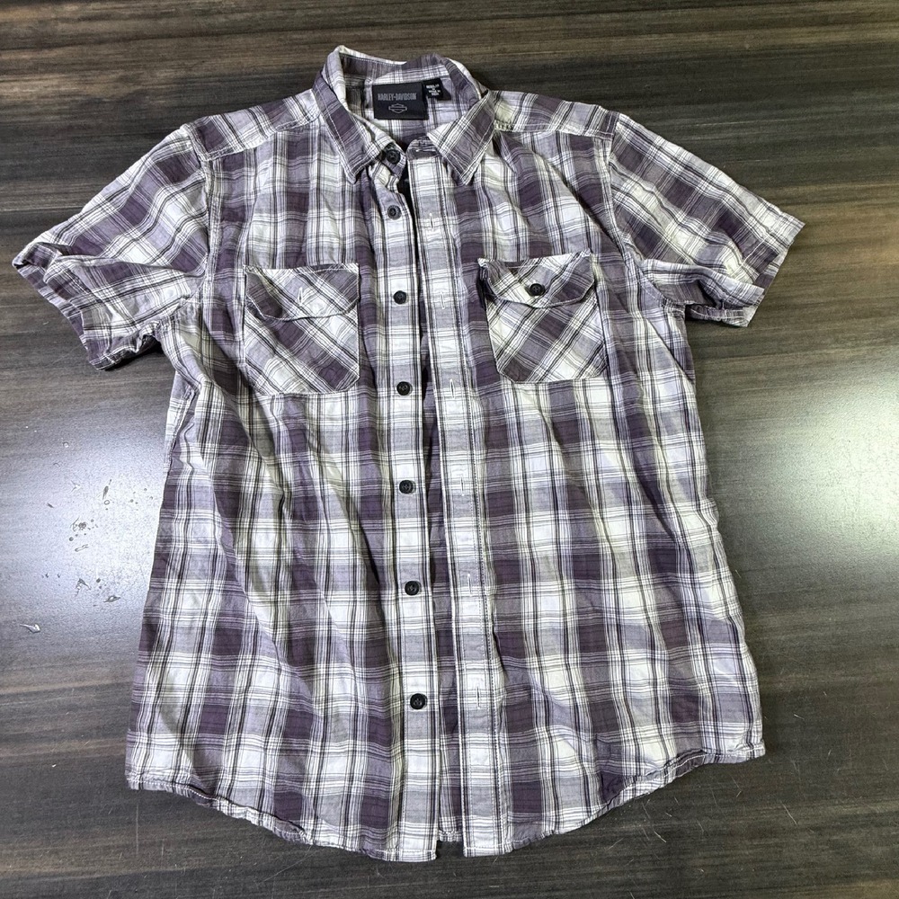 Harley-Davidson Plaid Shirt Short Sleeve Button Up Casual Biker Medium